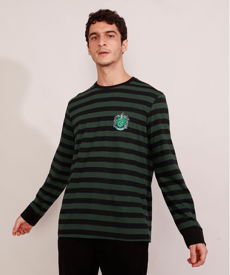 Camiseta-Masculina-Listrada-Harry-Potter-Sonserina-Manga-Longa-Gola-Careca-Verde-Escuro-9986228-Verde_Escuro_1