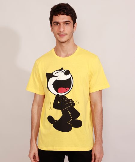 Camiseta-Masculina-Manga-Curta-Gato-Felix-Gola-Careca-Amarela-9985591-Amarelo_1