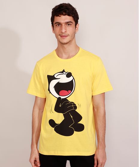 Camiseta-Masculina-Manga-Curta-Gato-Felix-Gola-Careca-Amarela-9985591-Amarelo_1