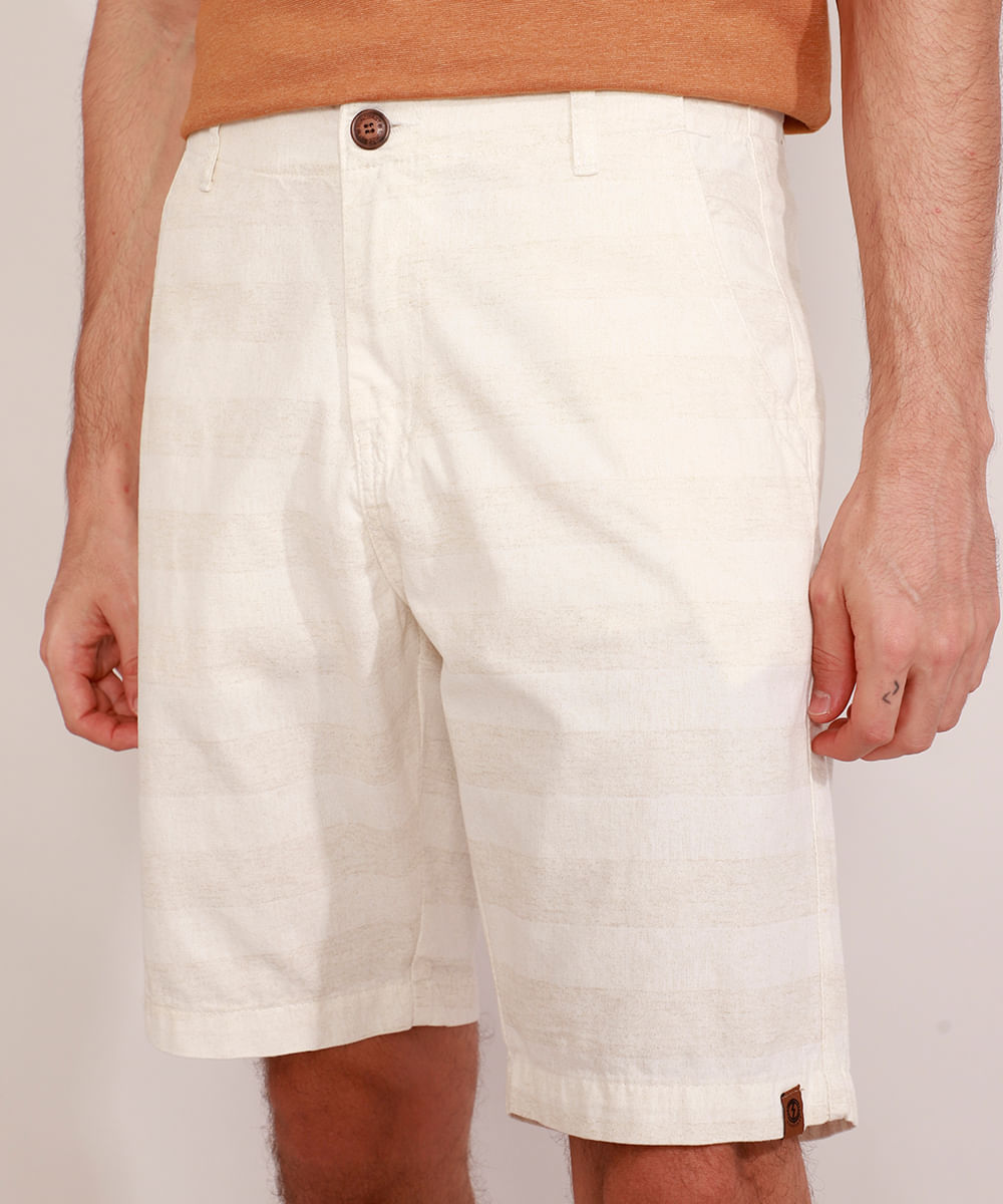 Bermuda Masculina de Sarja Reta Chino Listrada Off White