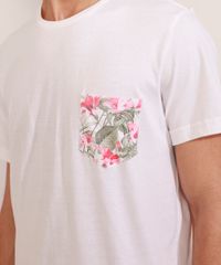 Camiseta-Masculina-Manga-Curta-com-Bolso-Estampado-de-Folhagem-Gola-Careca-Branca-9981274-Branco_5