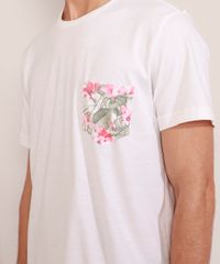 Camiseta-Masculina-Manga-Curta-com-Bolso-Estampado-de-Folhagem-Gola-Careca-Branca-9981274-Branco_6