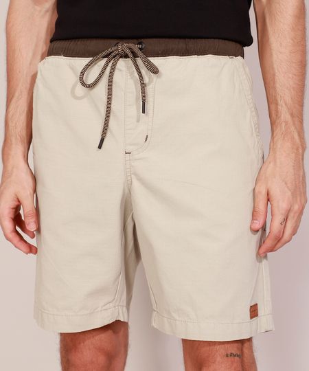 Bermuda-Masculina-de-Sarja-Reta-Texturizada-com-Cordao-e-Cos-Contrastante-Bege-9980150-Bege_1