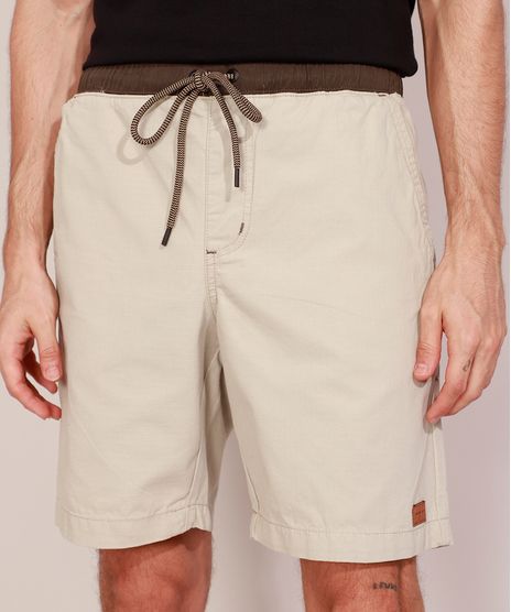 Bermuda-Masculina-de-Sarja-Reta-Texturizada-com-Cordao-e-Cos-Contrastante-Bege-9980150-Bege_1