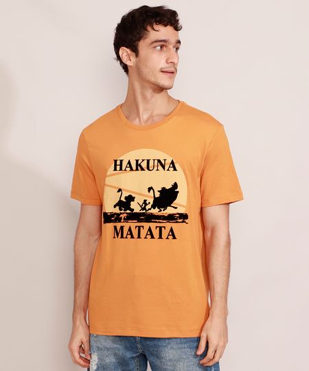 Camiseta-Masculina-Manga-Curta-O-Rei-Leao--Hakuna-Matata--Flocada-Gola-Careca-Mostarda-9982838-Mostarda_1