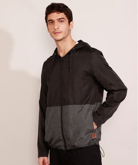 Jaqueta-Corta-Vento-Masculina-de-Nylon-com-Bolsos-e-Capuz-Preta-9973352-Preto_1