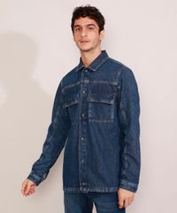 Jaqueta-Jeans-Masculina-Longa-com-Recorte-e-Bolsos-Azul-Escuro-9981196-Azul_Escuro_1