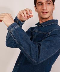 Jaqueta-Jeans-Masculina-Longa-com-Recorte-e-Bolsos-Azul-Escuro-9981196-Azul_Escuro_4