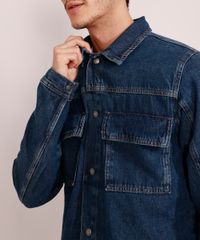 Jaqueta-Jeans-Masculina-Longa-com-Recorte-e-Bolsos-Azul-Escuro-9981196-Azul_Escuro_6