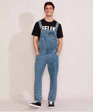 Macacao-Jeans-Masculino-Marmorizado-com-Bolsos-Azul-Medio-9985768-Azul_Medio_1