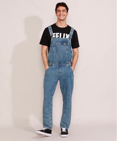 Macacao-Jeans-Masculino-Marmorizado-com-Bolsos-Azul-Medio-9985768-Azul_Medio_1