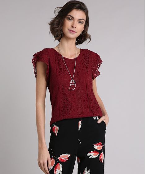 blusas femininas de malha com renda