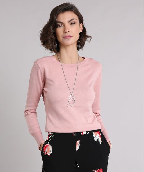 Sueter-Feminino-em-Trico-Manga-Longa-Gola-Redonda--Rose-8465830-Rose_1