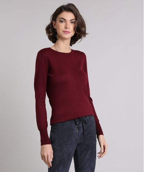 Sueter-Feminino-em-Trico-Manga-Longa-Gola-Redonda--Vinho-8465830-Vinho_1