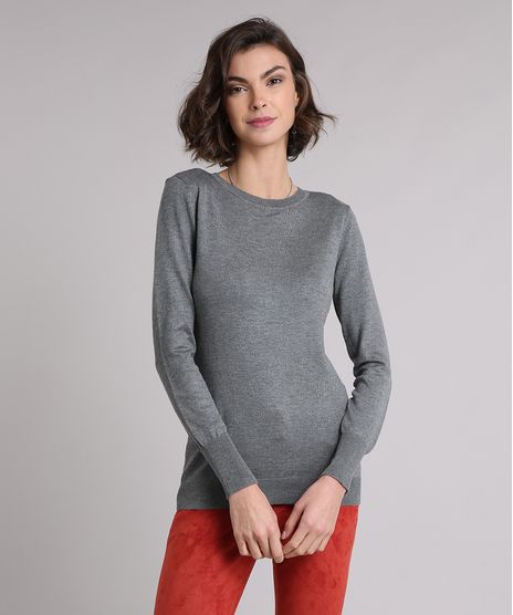 Sueter-Feminino-em-Trico-Manga-Longa-Gola-Redonda--Cinza-Mescla-8465830-Cinza_Mescla_1