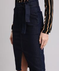 Saia-Jeans-Feminina-Midi-com-Fenda-e-Faixa-para-Amarrar-Azul-Escuro-9223879-Azul_Escuro_4