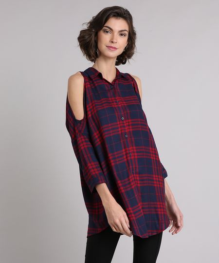 Camisa-Feminina-Xadrez-Open-Shoulder-Alongada-com-Vazados-Manga-Longa-Azul-Marinho-9029325-Azul_Marinho_1 Camisa-Feminina-Xadrez-Open-Shoulder-Alongada-com-Vazados-Manga-Longa-Azul-Marinho-9029325-Azul_Marinho_1