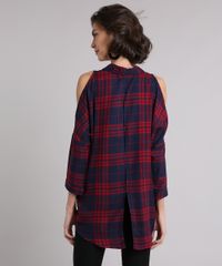 Camisa-Feminina-Xadrez-Open-Shoulder-Alongada-com-Vazados-Manga-Longa-Azul-Marinho-9029325-Azul_Marinho_2