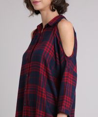 Camisa-Feminina-Xadrez-Open-Shoulder-Alongada-com-Vazados-Manga-Longa-Azul-Marinho-9029325-Azul_Marinho_4