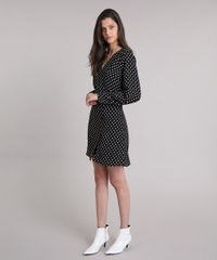 Vestido-Manga-Longa-de-Poa-em-Crepe-Com-Faixa-para-Amarrar-com-Decote-V-Preto-9250711-Preto_3