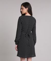 Vestido-Manga-Longa-de-Poa-em-Crepe-Com-Faixa-para-Amarrar-com-Decote-V-Preto-9250711-Preto_4