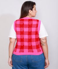 Colete-de-Trico-Feminino-Plus-Size-Mindset-Estampado-Xadrez-Vichy-Decote-V-Rosa-9993267-Rosa_2