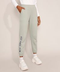 Calca-de-Moletom-Jogger-Feminina-Cintura-Alta--New-York--com-Bolsos-Verde-9976469-Verde_1