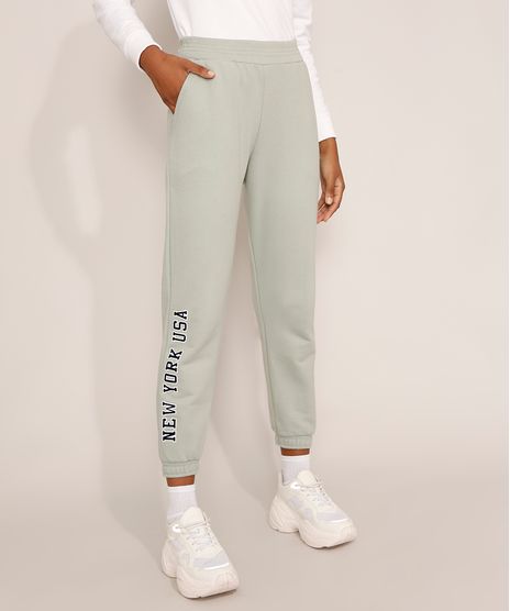 Calca-de-Moletom-Jogger-Feminina-Cintura-Alta--New-York--com-Bolsos-Verde-9976469-Verde_1