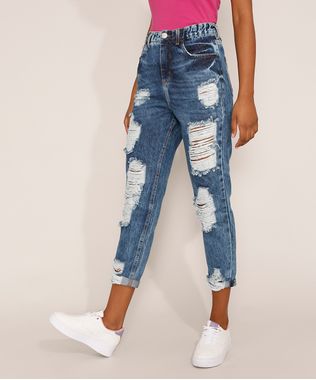 Calca-Jeans-Feminina-Mom-Cropped-Cintura-Super-Alta-Destroyed-Marmorizada-Azul-Escuro-9976721-Azul_Escuro_1