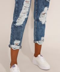 Calca-Jeans-Feminina-Mom-Cropped-Cintura-Super-Alta-Destroyed-Marmorizada-Azul-Escuro-9976721-Azul_Escuro_5