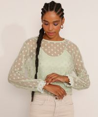Blusa-de-Tule-Feminina-Manga-Bufante-Poa-com-Forro-Decote-Redondo-Verde-Claro-9982423-Verde_Claro_1