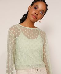 Blusa-de-Tule-Feminina-Manga-Bufante-Poa-com-Forro-Decote-Redondo-Verde-Claro-9982423-Verde_Claro_5