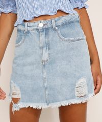 Short-Saia-Jeans-Feminino-Cintura-Alta-Destroyed-Marmorizado-com-Fenda-Azul-Claro-9981856-Azul_Claro_1