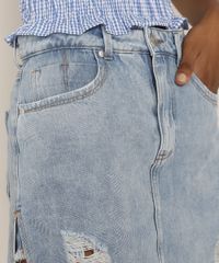 Short-Saia-Jeans-Feminino-Cintura-Alta-Destroyed-Marmorizado-com-Fenda-Azul-Claro-9981856-Azul_Claro_6