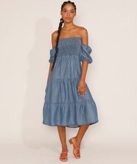 Vestido-Jeans-Feminino-Midi-Ombro-a-Ombro-com-Lastex-e-Recorte-Manga-Bufante-Azul-Medio-9981880-Azul_Medio_3