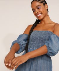 Vestido-Jeans-Feminino-Midi-Ombro-a-Ombro-com-Lastex-e-Recorte-Manga-Bufante-Azul-Medio-9981880-Azul_Medio_6