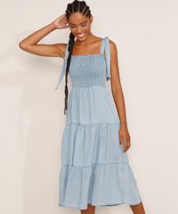 Vestido-Jeans-Feminino-Midi-com-Lastex-e-Recorte-Alca-Laco-Azul-Claro-9981881-Azul_Claro_1