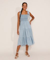 Vestido-Jeans-Feminino-Midi-com-Lastex-e-Recorte-Alca-Laco-Azul-Claro-9981881-Azul_Claro_3