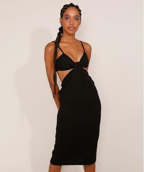 Vestido-Feminino-Midi-com-Vazado-e-Sobreposicao-Alca-Fina-Preto-9987328-Preto_1