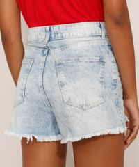 Short-Jeans-Feminino-Reto-Cintura-Super-Alta-Marmorizado-com-Barra-Desfiada-Azul-Claro-9985652-Azul_Claro_2
