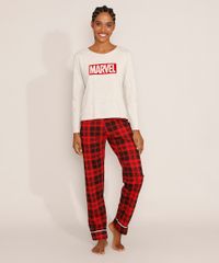 Pijama-Feminino-Manga-Longa-Marvel-Flocado-com-Estampa-Xadrez-Cinza-Mescla-9979496-Cinza_Mescla_3