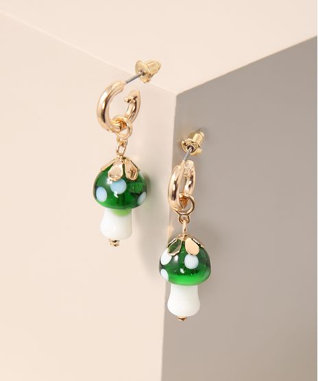 Brinco-Feminino-com-Pingente-de-Cogumelo-Dourado-9976812-Dourado_1