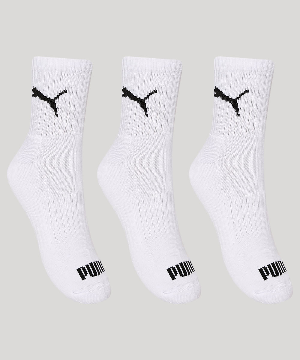 Kit de 3 Pares de Meias Masculinas Cano médio Puma Branco