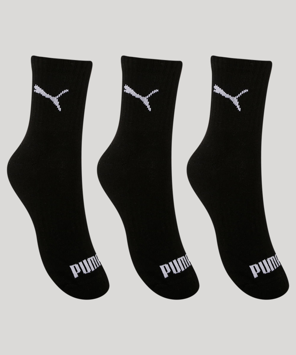 Kit de 3 Pares de Meias Masculinas Cano médio Puma - preto