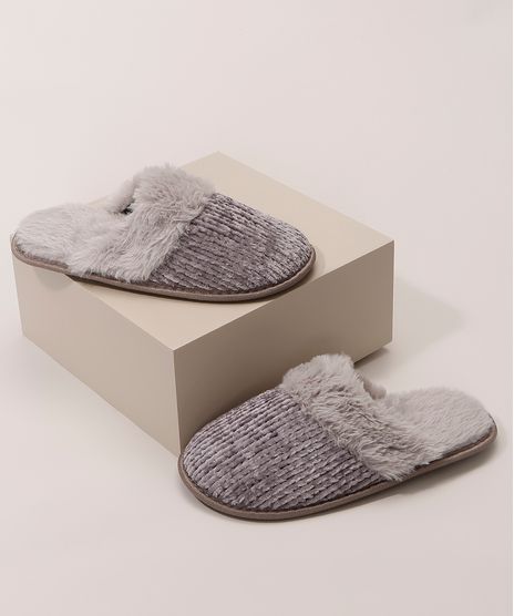 Pantufa-Feminina-com-Pelo-Cinza-Mescla-9974680-Cinza_Mescla_1