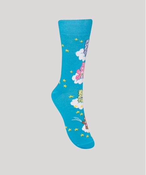Meia-Feminina-Cano-Alto-Estampada-Ursinhos-Carinhosos-Azul-9980725-Azul_1