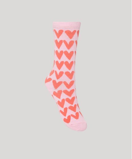 Meia-Feminina-Cano-Alto-Estampada-de-Coracoes-Rosa-9987032-Rosa_1