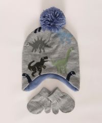 Kit--Gorro-de-Trico-Infantil-Dinossauros---Luva-Cinza-9973202-Cinza_1