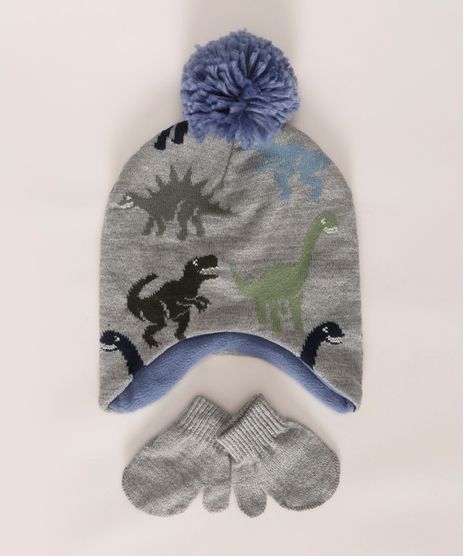 Kit--Gorro-de-Trico-Infantil-Dinossauros---Luva-Cinza-9973202-Cinza_1