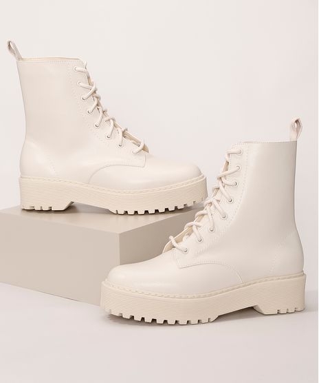 Coturno Off White Cano Baixo Feminino